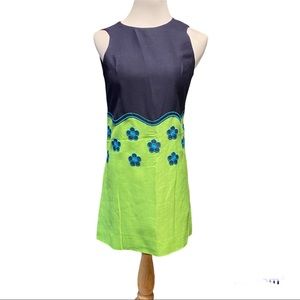 Vintage 60’s  Mod Shift Dress with Embroidered Flowers